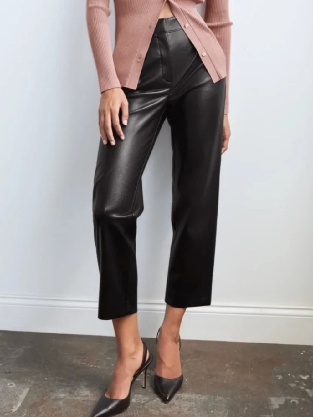Babaton Command Cropped Pant Mid-rise Vegan Leather Black Sz 8